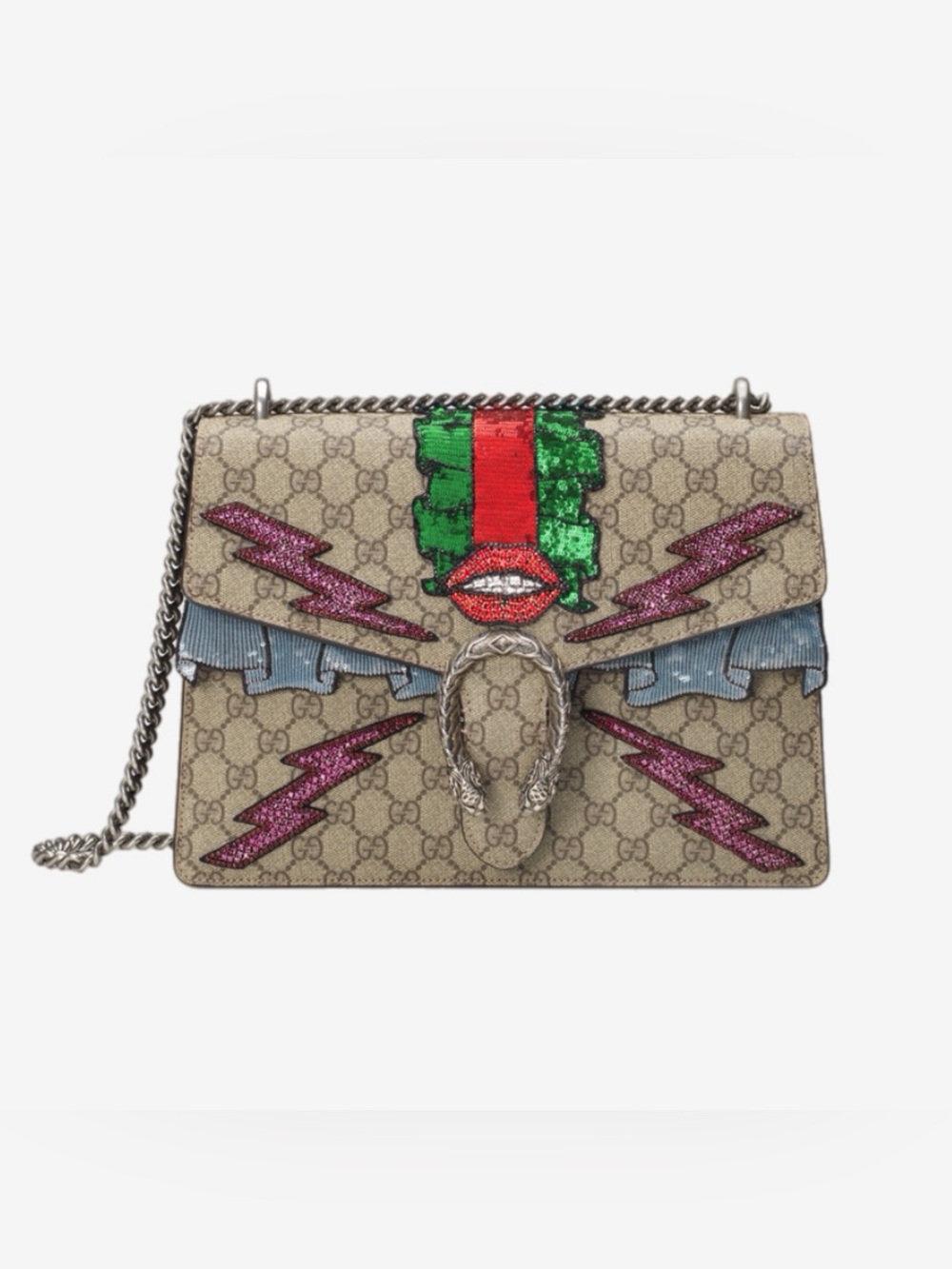 Gucci Beige GG Dionysus Shoulder Bag with Multicolor Sequin Motifs LNWT